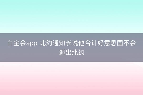 白金会app 北约通知长说他合计好意思国不会退出北约